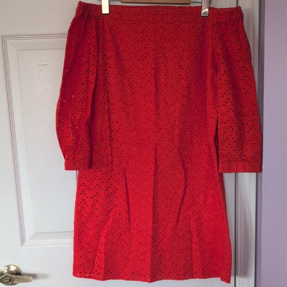 s.S Halogen Orange-Red Long Sleeve Dress